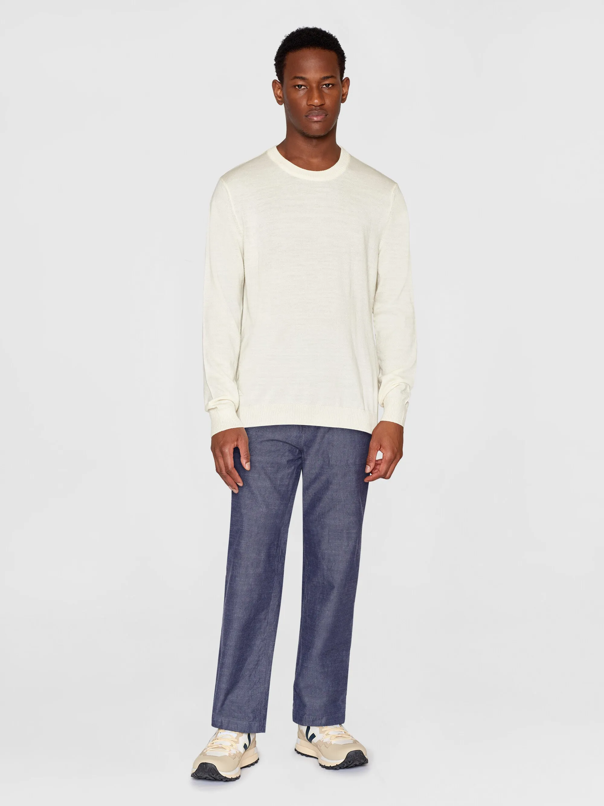 Regular merino knit crew neck - RWS - Egret Knowledge Cotton