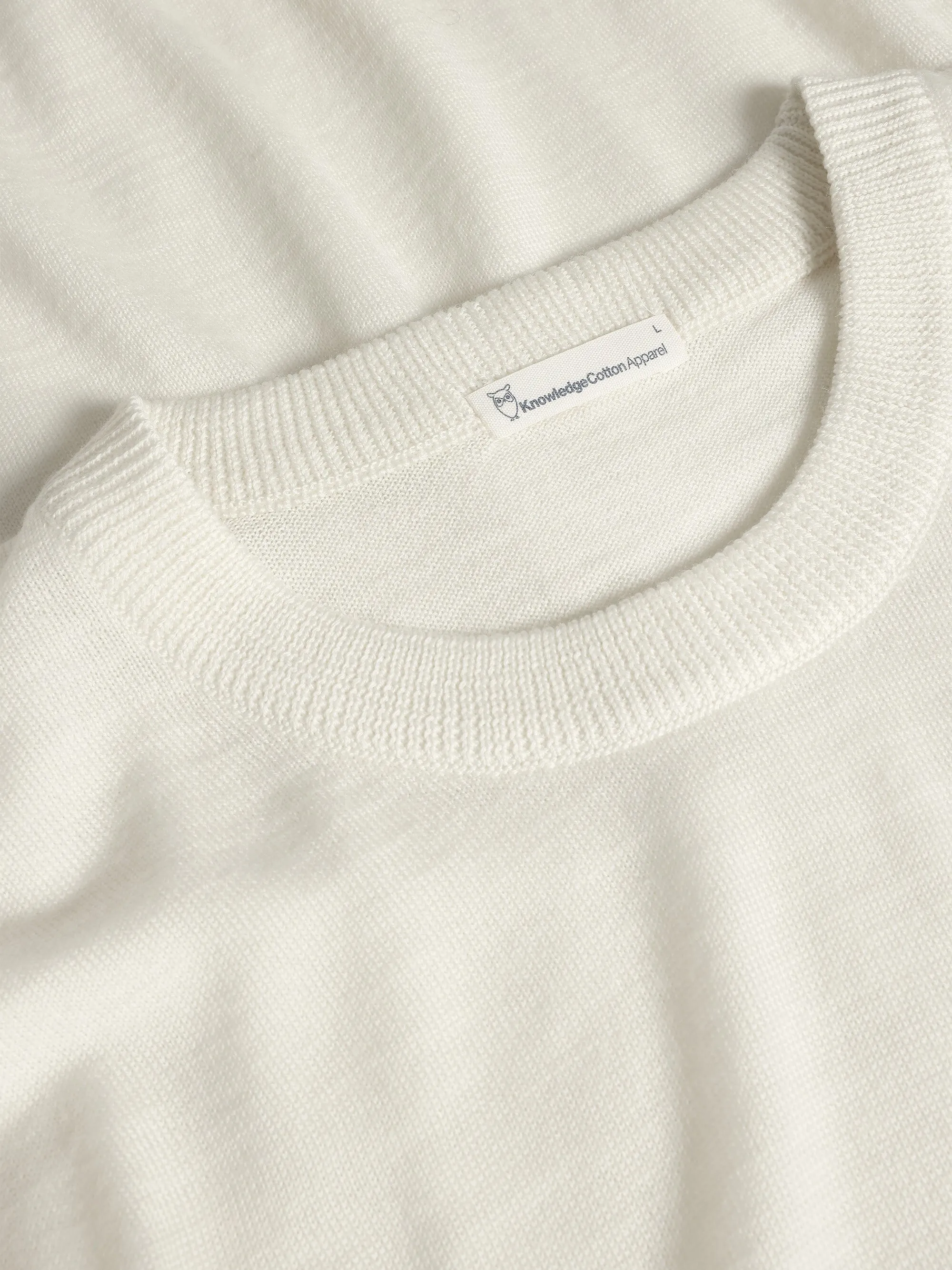Regular merino knit crew neck - RWS - Egret Knowledge Cotton