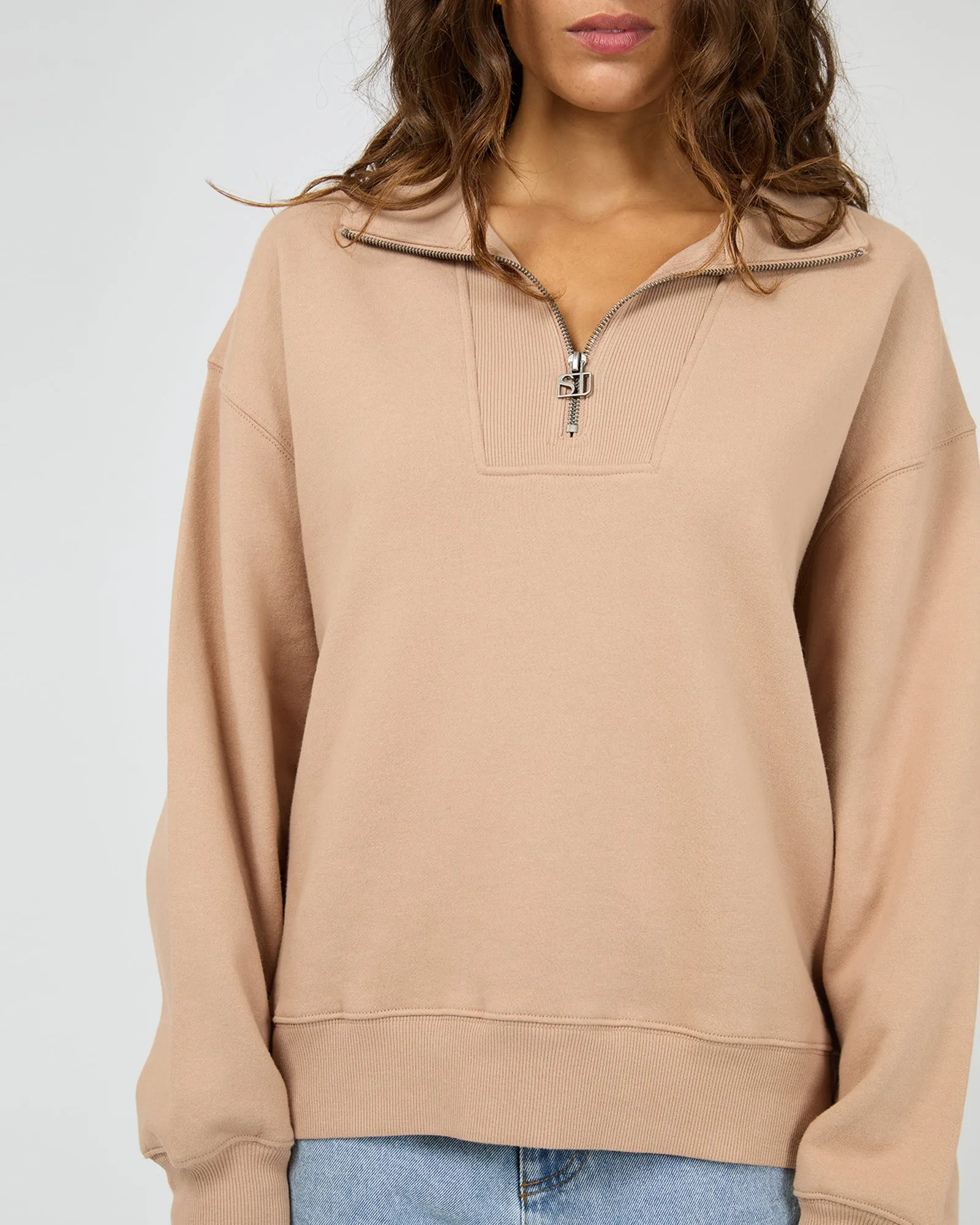 Silent Luxe 1/4 Zip Crew Taupe