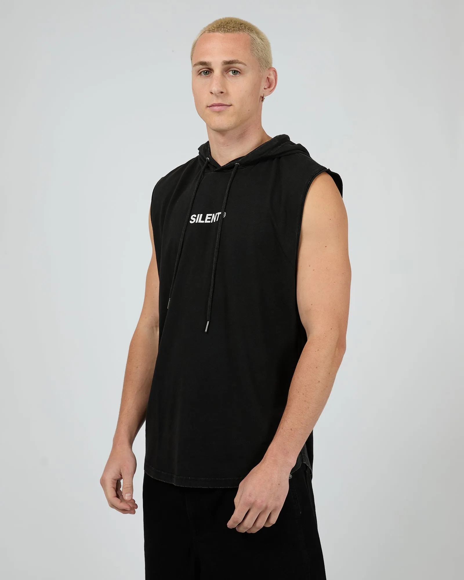 Strike Hooded Muscle Washed Black
