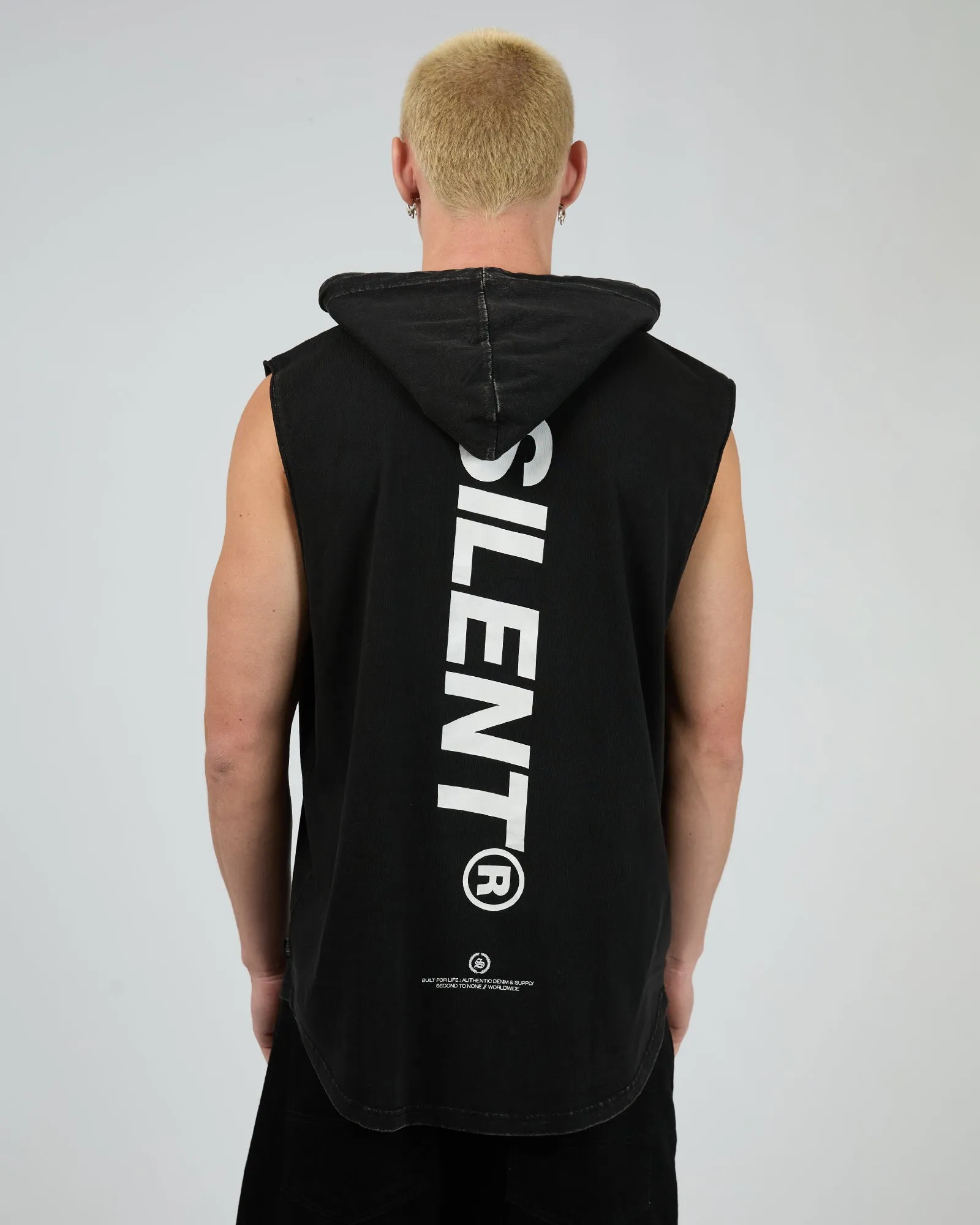Strike Hooded Muscle Washed Black