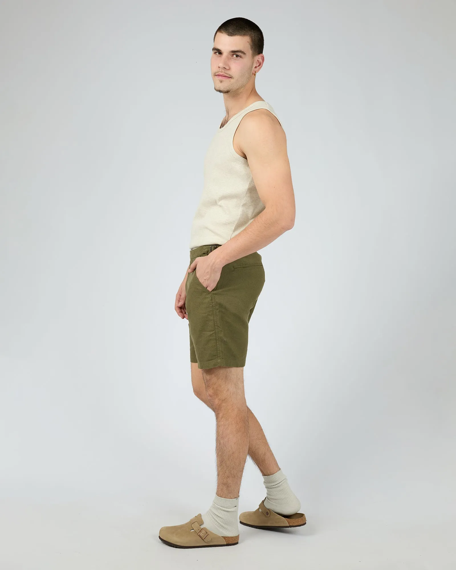 Tab Linen Short Khaki