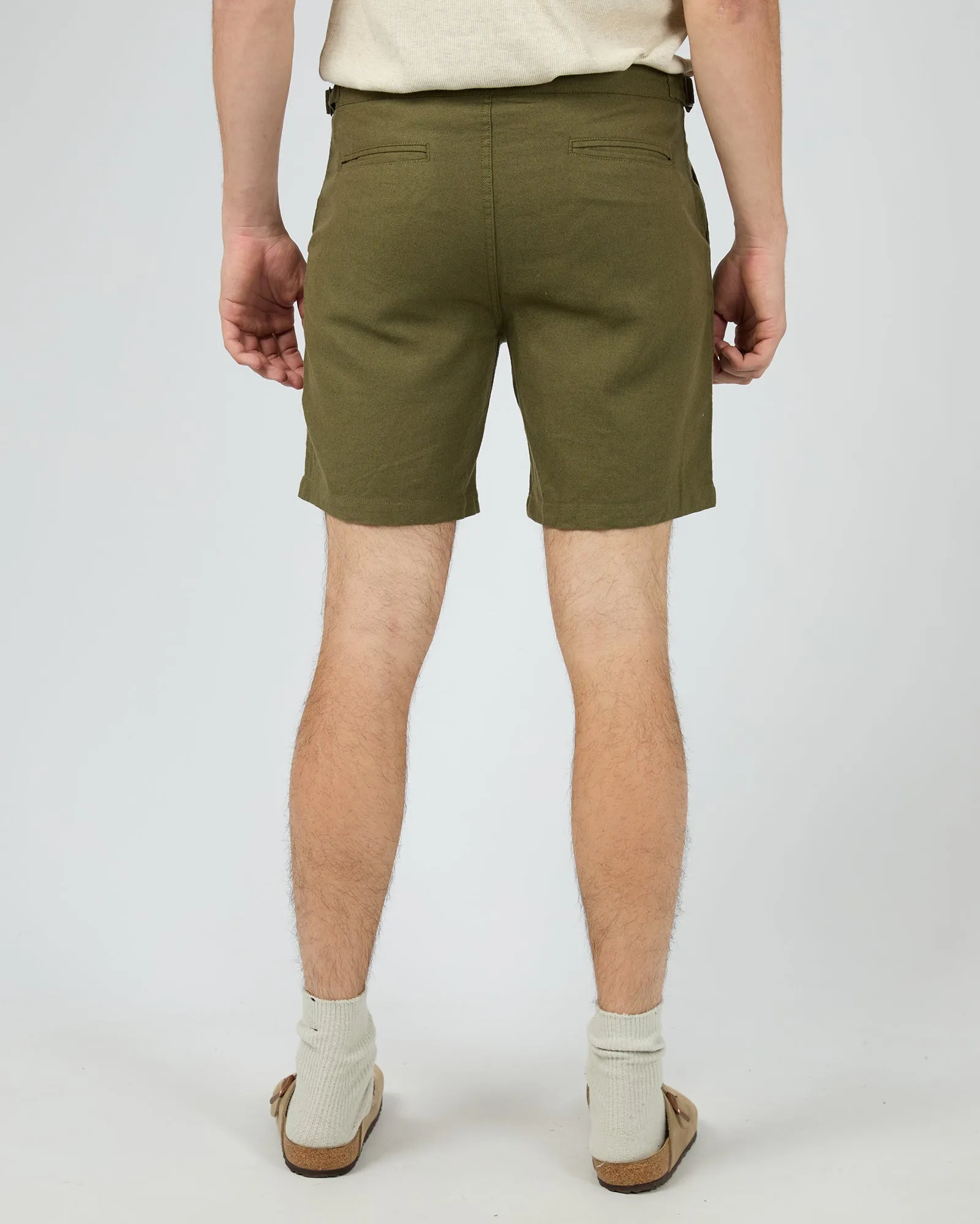 Tab Linen Short Khaki
