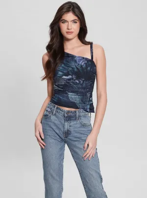 Tropical Print Shirred Mesh Dinah Top Guess
