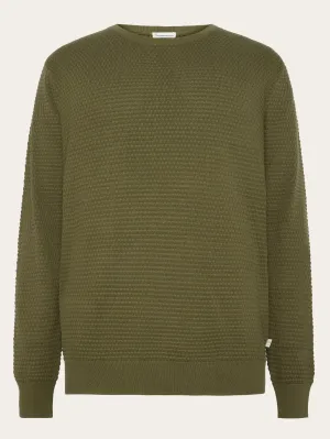 VAGN regular bubble knit crew neck - Regenerative Organic Certified - GOTS/Vegan - Burned Olive Knowledge Cotton