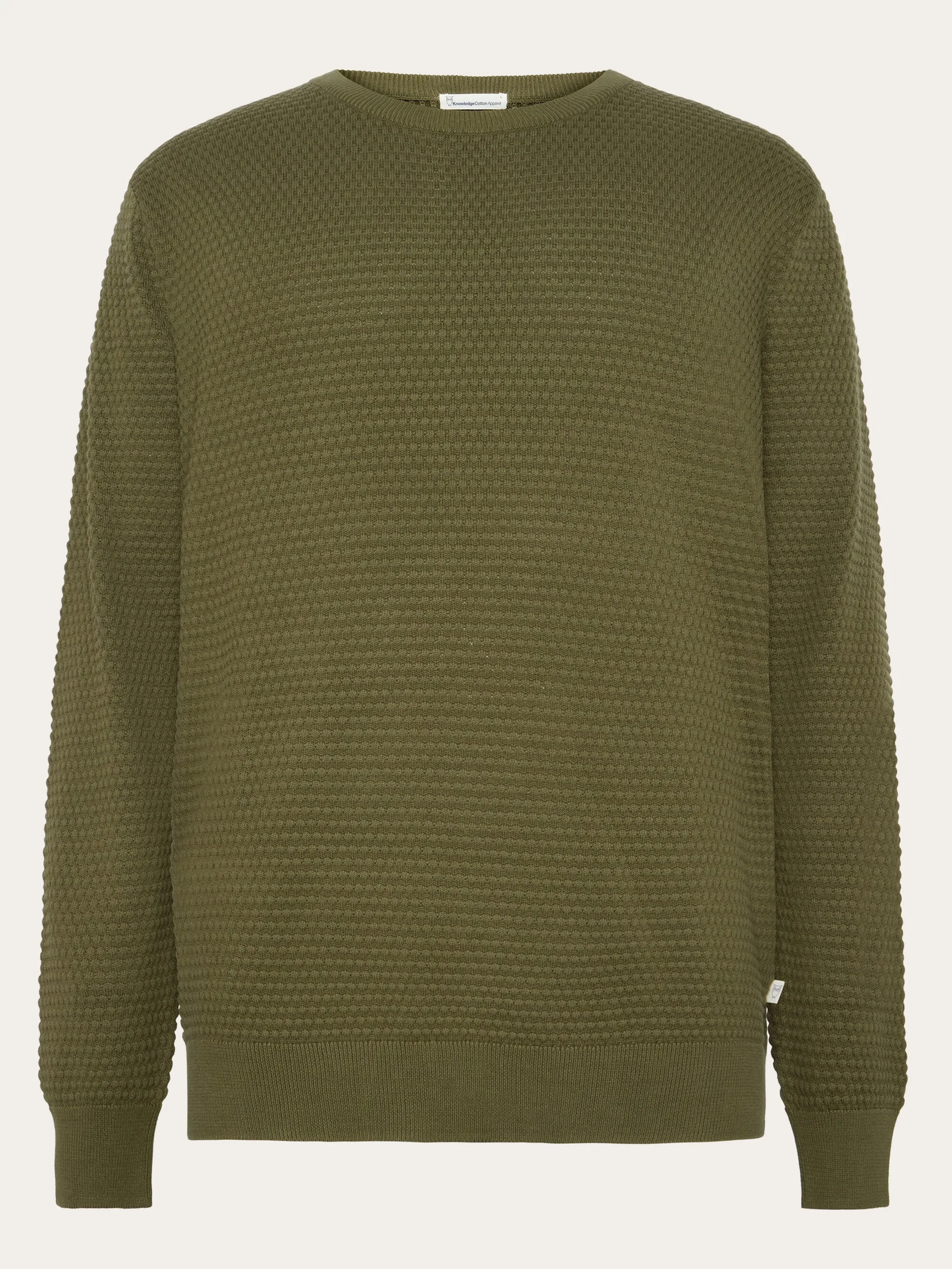 VAGN regular bubble knit crew neck - Regenerative Organic Certified - GOTS/Vegan - Burned Olive Knowledge Cotton
