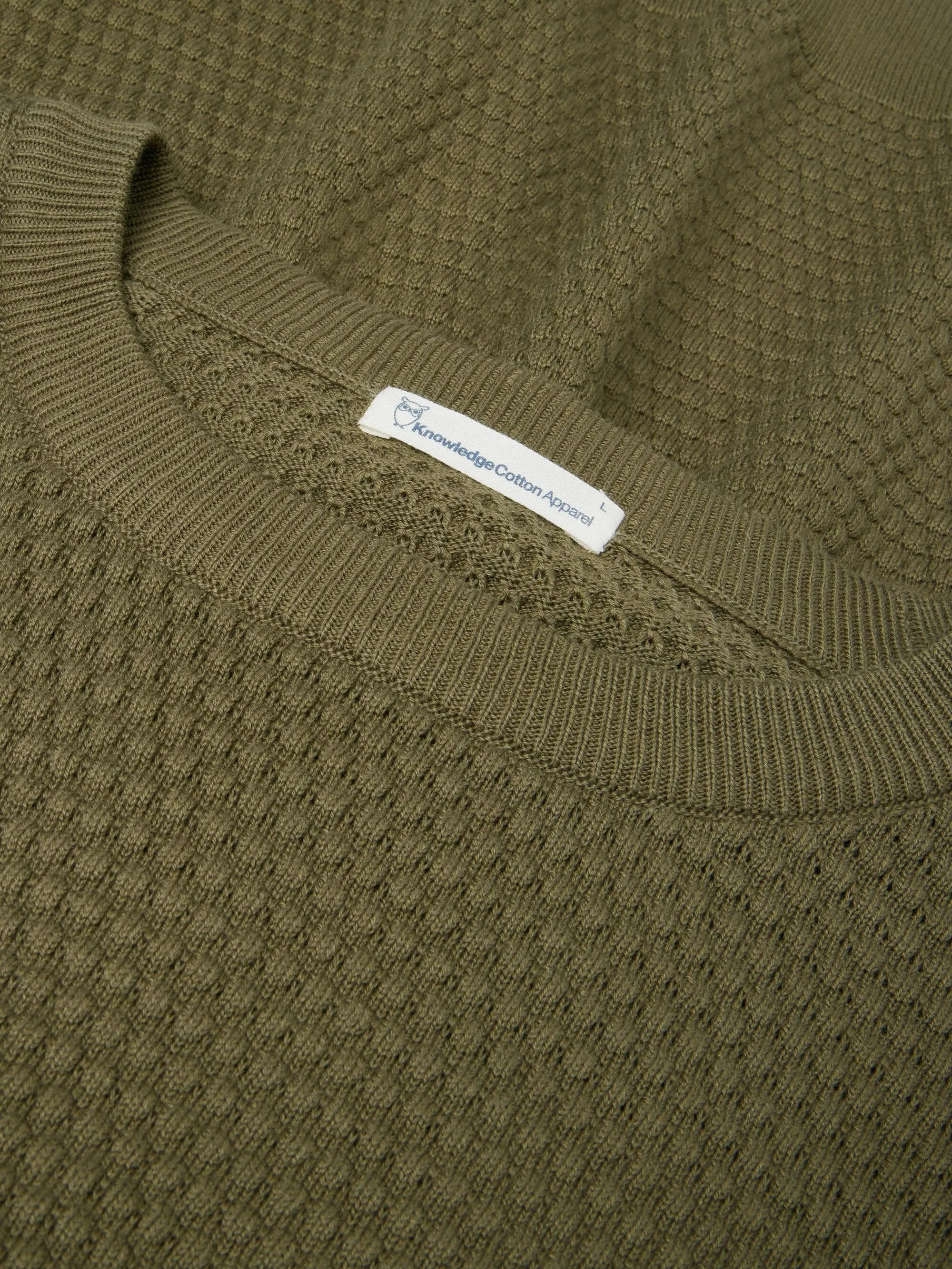 VAGN regular bubble knit crew neck - Regenerative Organic Certified - GOTS/Vegan - Burned Olive Knowledge Cotton