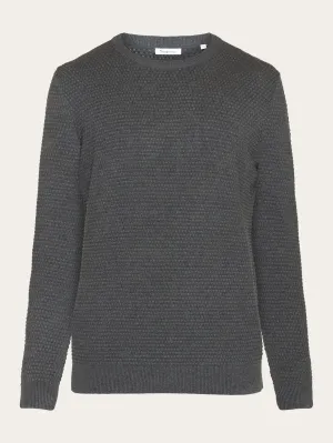 VAGN regular bubble knit crew neck - Regenerative Organic Certified - GOTS/Vegan - Dark Grey Melange Knowledge Cotton