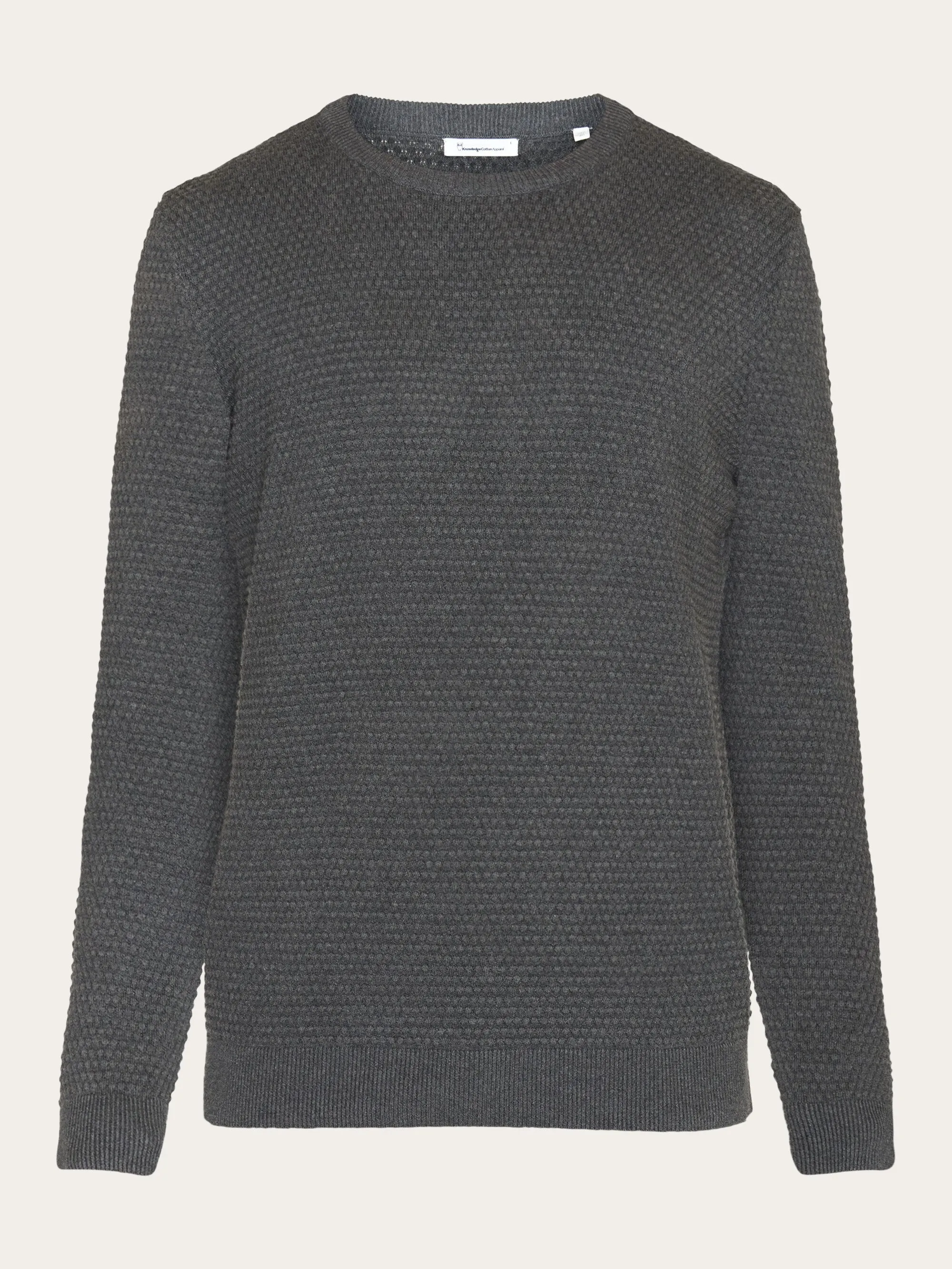 VAGN regular bubble knit crew neck - Regenerative Organic Certified - GOTS/Vegan - Dark Grey Melange Knowledge Cotton