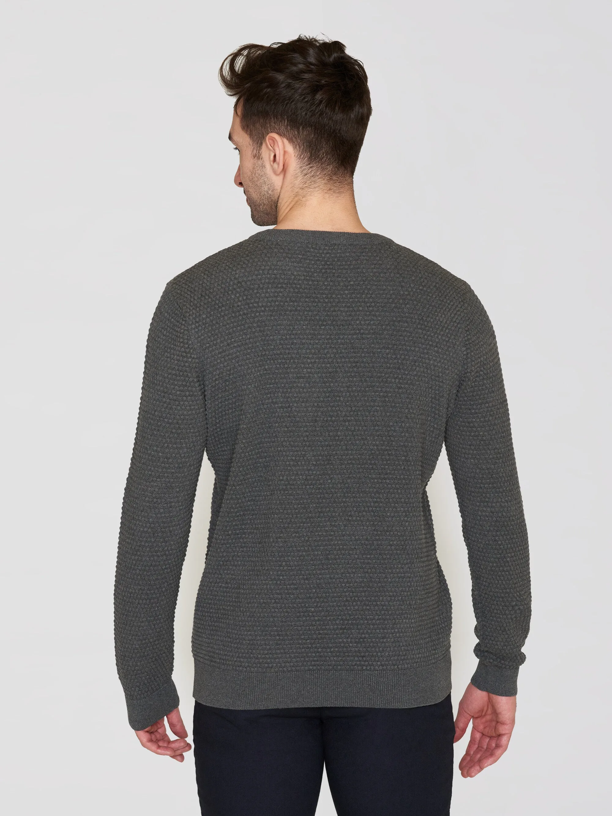 VAGN regular bubble knit crew neck - Regenerative Organic Certified - GOTS/Vegan - Dark Grey Melange Knowledge Cotton
