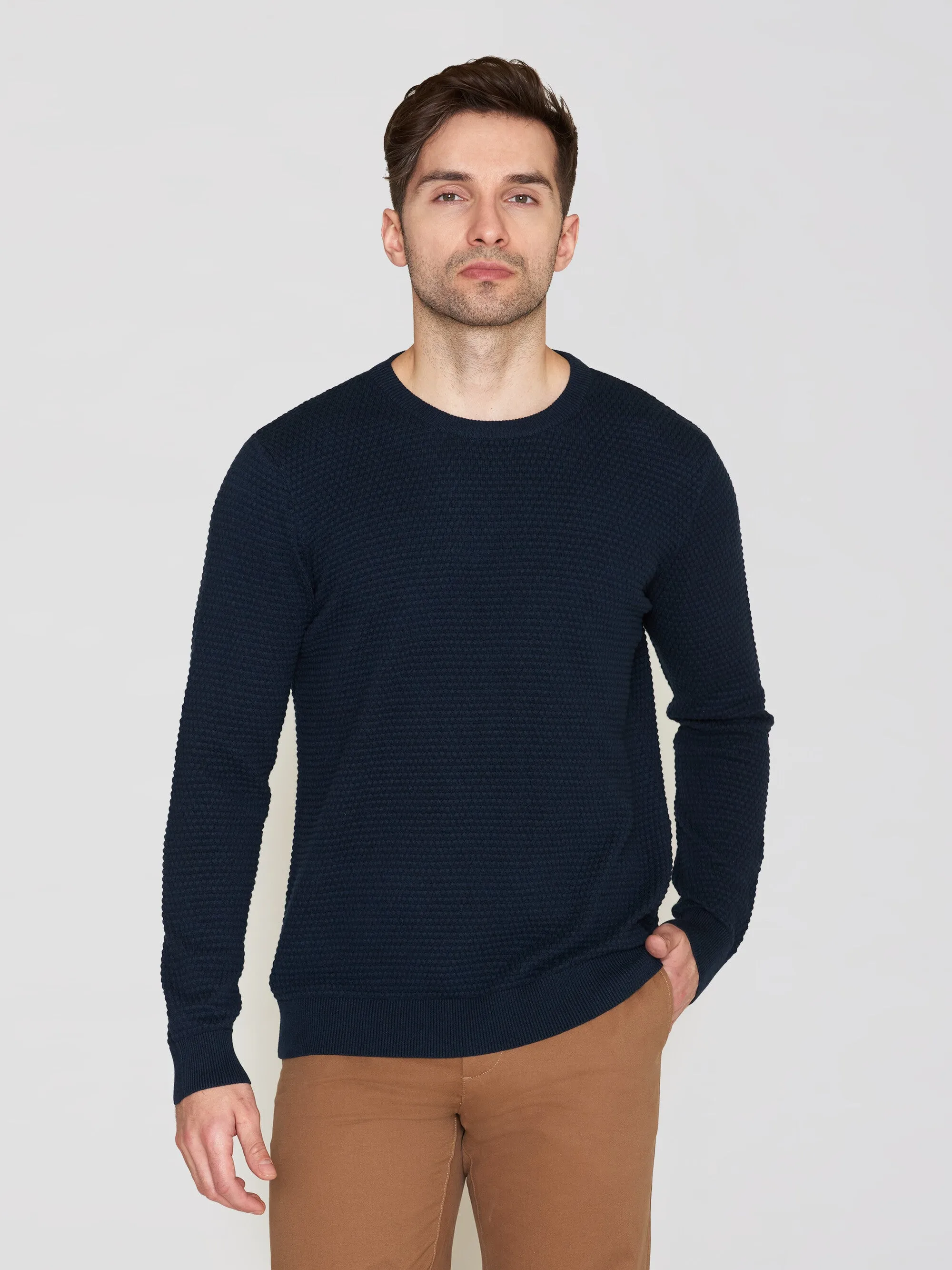 VAGN regular bubble knit crew neck - Regenerative Organic Certified - GOTS/Vegan - Total Eclipse Knowledge Cotton