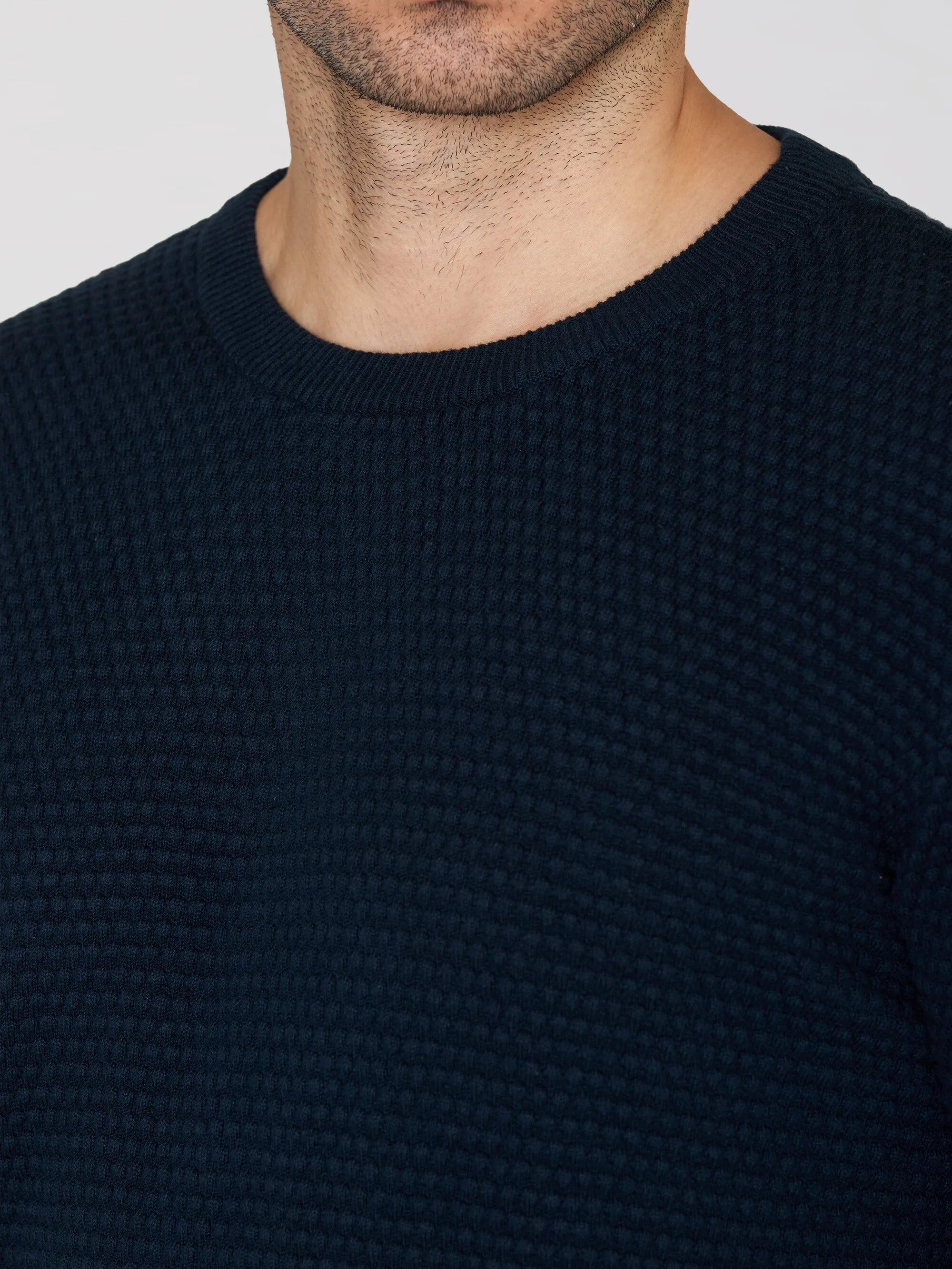VAGN regular bubble knit crew neck - Regenerative Organic Certified - GOTS/Vegan - Total Eclipse Knowledge Cotton