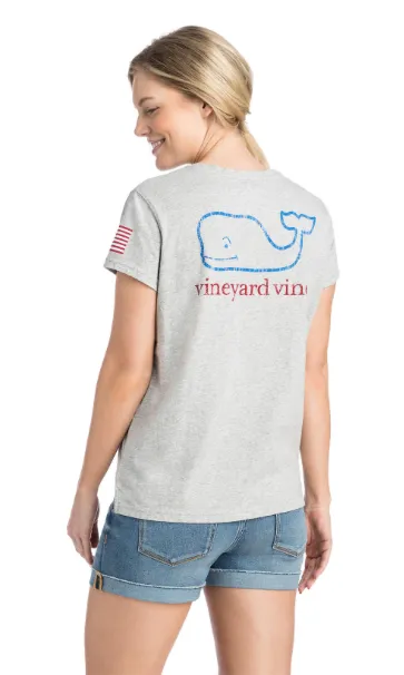 Vineyard Vines USA Vintage Dip Dye Whale Tee - Gray Heather
