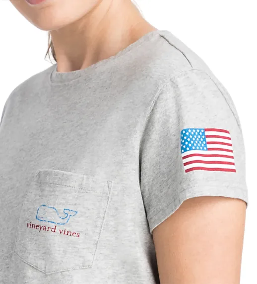 Vineyard Vines USA Vintage Dip Dye Whale Tee - Gray Heather