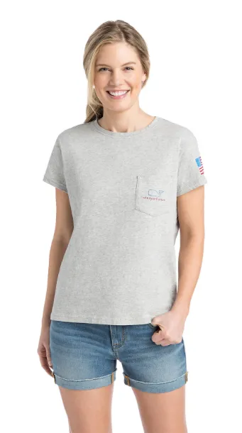 Vineyard Vines USA Vintage Dip Dye Whale Tee - Gray Heather