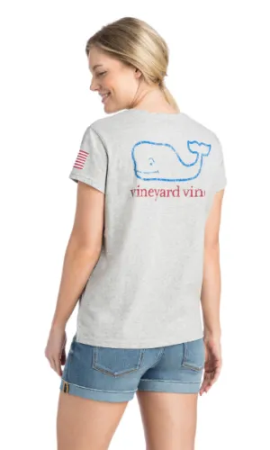 Vineyard Vines USA Vintage Dip Dye Whale Tee - Gray Heather