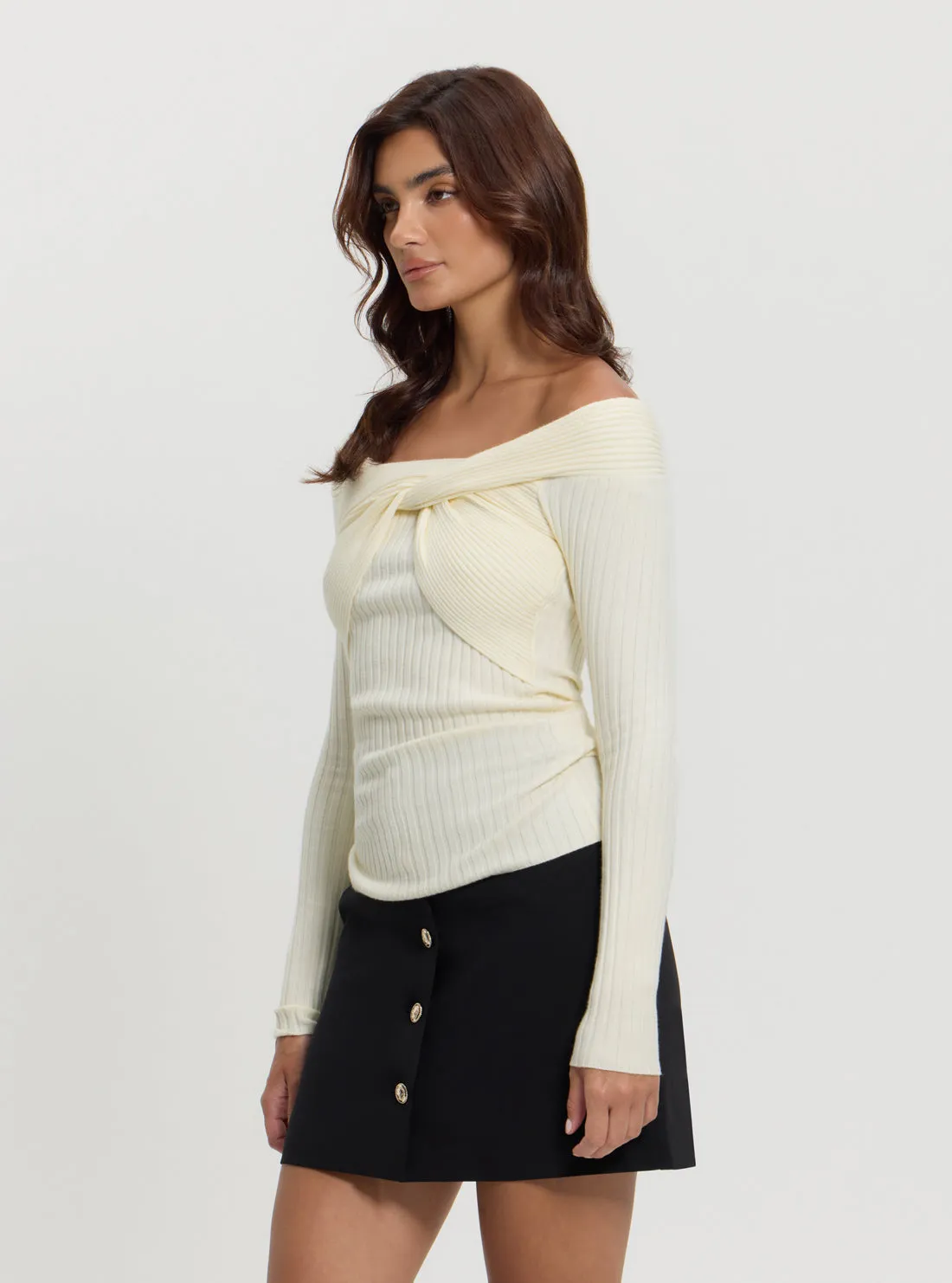 White Milana Wrap Knit Top Guess