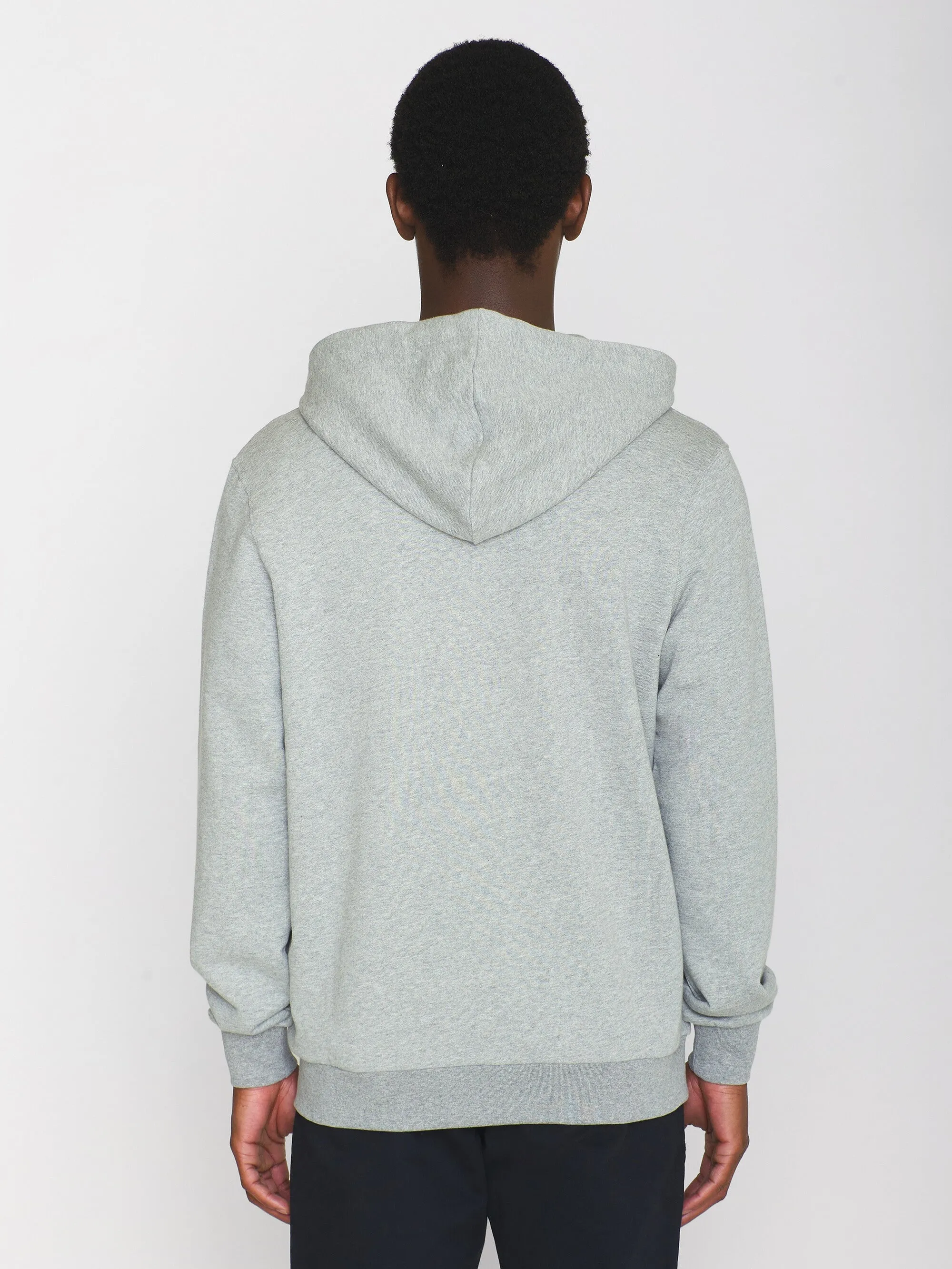 Zip hood kangaroo badge sweat - Grey Melange Knowledge Cotton