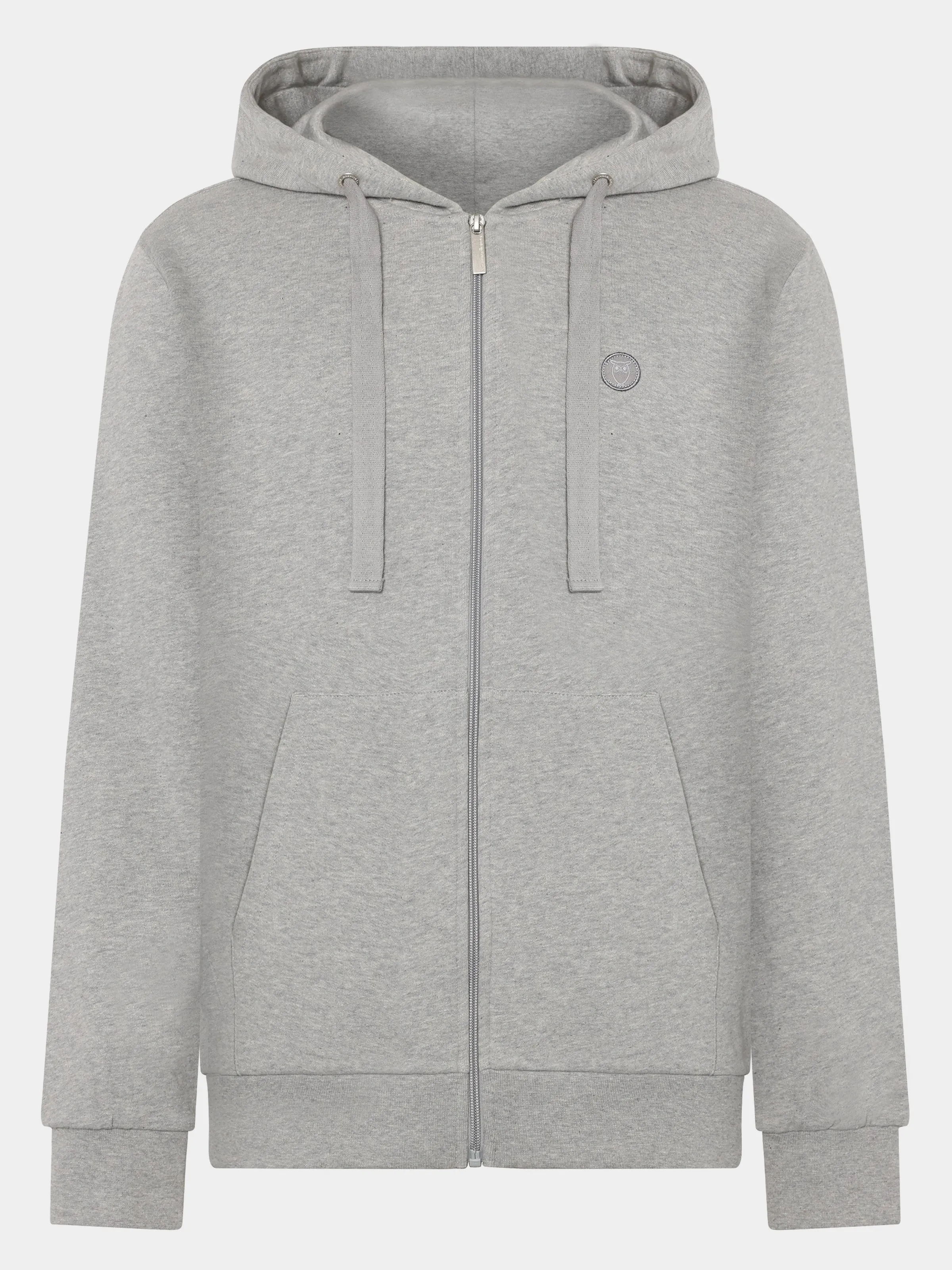 Zip hood kangaroo badge sweat - Grey Melange Knowledge Cotton