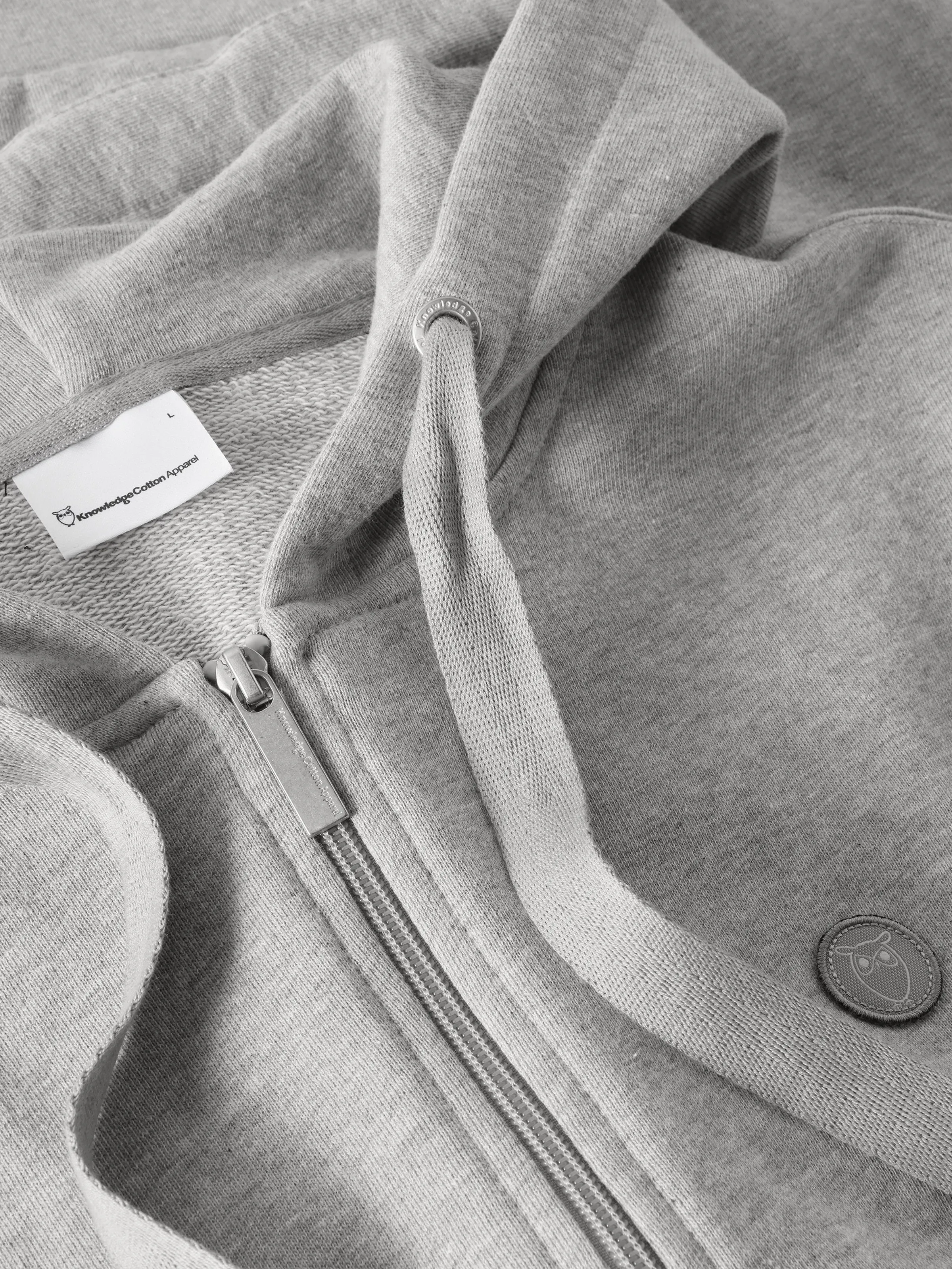 Zip hood kangaroo badge sweat - Grey Melange Knowledge Cotton