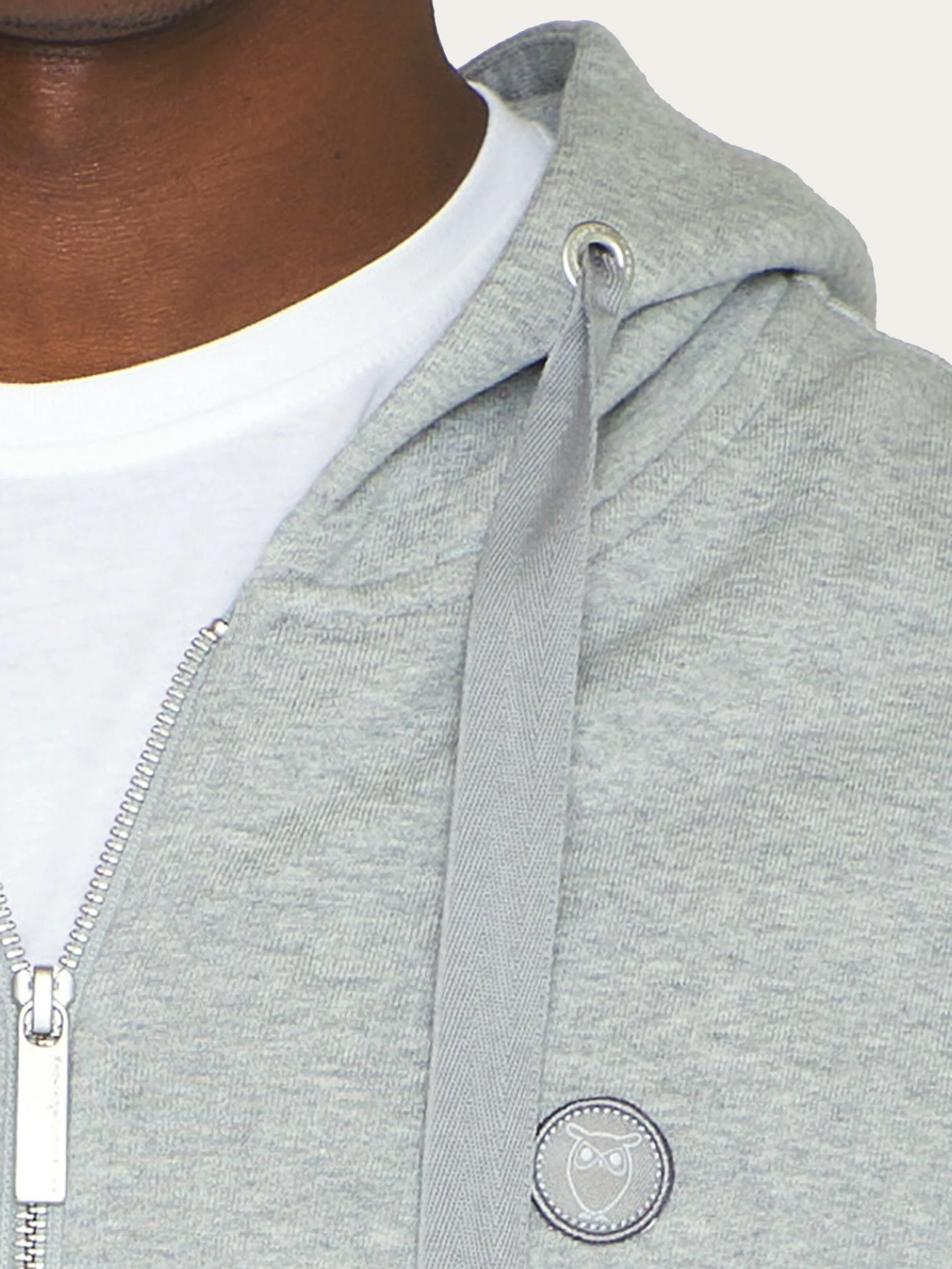 Zip hood kangaroo badge sweat - Grey Melange Knowledge Cotton